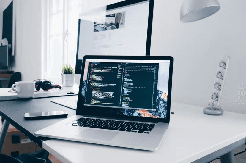 Laptop on a computer desk